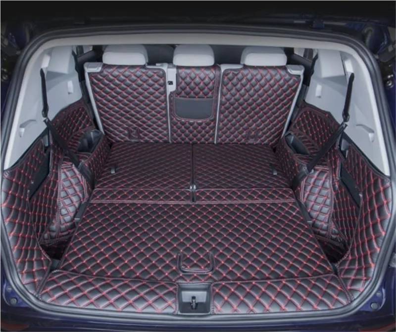 PENGNAQP Kompatibel Mit VW Für ID.6 Für CROZZ 6 7 Sitze 2021 2022 Komplettset Kofferraummatten Cargo Liner Kofferraumteppiche Gepäckmatte Kofferraummatte(6 Seats Black red) von PENGNAQP