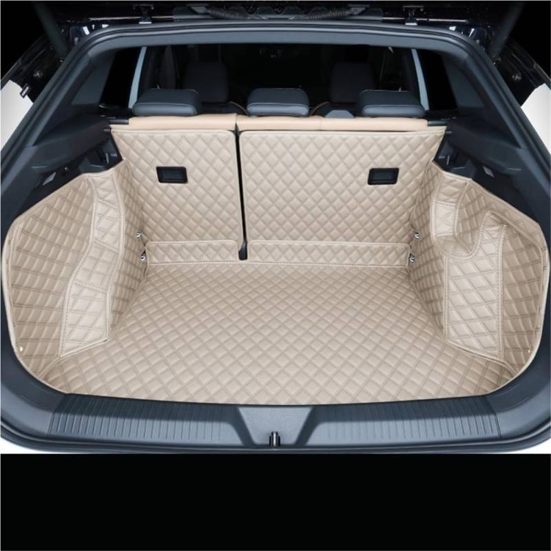 PENGNAQP Kompatibel Mit VW Für ID4 2021 2022 Kofferraummatten Kofferraum Custom Auto Wasserdicht PU Accesorios Kofferraummatte(Beige) von PENGNAQP