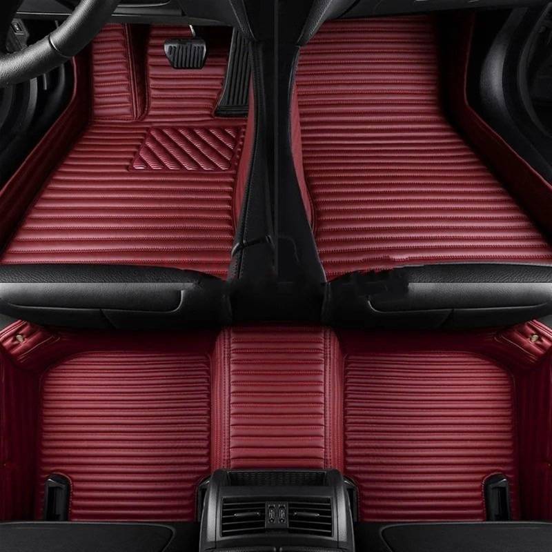 PENGNAQP Kompatibel Mit VW Für Tiguan 2017-2023 LHD Gestreifter PU 5D-Auto-Bodenmatten-Innenteppich(Wine Red 5 Seat) von PENGNAQP