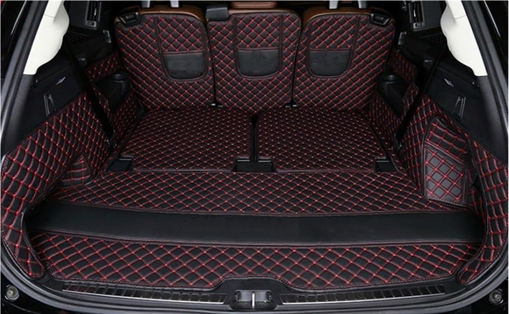 PENGNAQP Kompatibel Mit Volvo Für XC90 7 Sitze 2020 Spezielle Kofferraummatten wasserdichte Kofferraumteppiche Cargo-Liner-Schutz-Zubehör Kofferraummatte(Black Red) von PENGNAQP