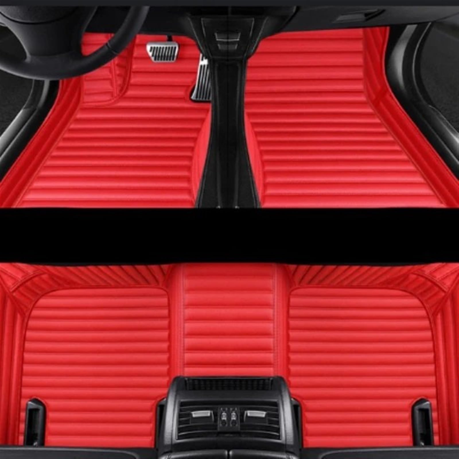 PENGNAQP Kompatibel mit Duster 2011-2022 gestreifte PU-Fußmatten für Autos Innendetails Teppichmatten(Red) von PENGNAQP