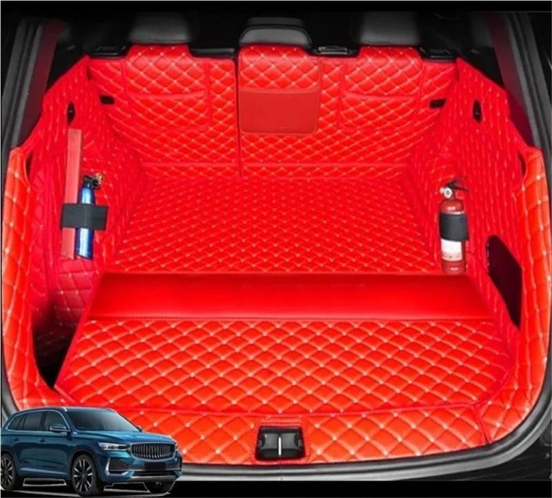 PENGNAQP Kompatibel mit Geely für Monjaro L 2022 2023 2024 PU-Kofferraummatten Cargo-Liner-Boot-Teppiche Vollständige Abdeckung Kofferraummatte(Bright red-Right with Speaker) von PENGNAQP