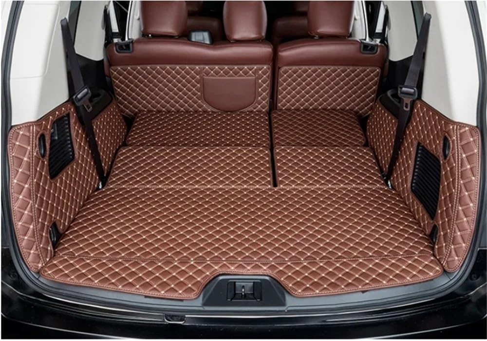 PENGNAQP Kompatibel mit Infiniti für QX56 7 8 Sitze 2011 2012 2013 2014 Spezial-Kofferraummatten Car-Styling-Kofferraumteppiche Cargo-Liner Kofferraummatte(7 Seats Brown) von PENGNAQP