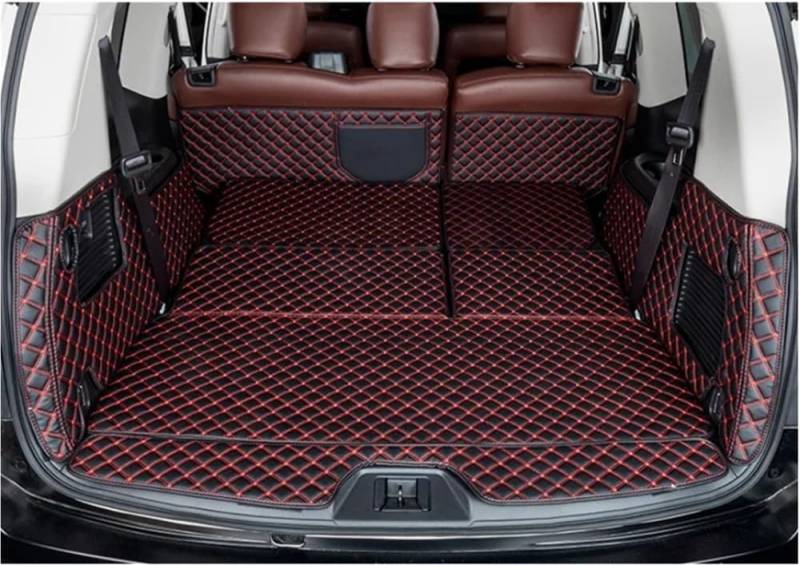 PENGNAQP Kompatibel mit Infiniti für QX56 7 8 Sitze 2011 2012 2013 2014 Spezial-Kofferraummatten Car-Styling-Kofferraumteppiche Cargo-Liner Kofferraummatte(8 Seats Black red) von PENGNAQP