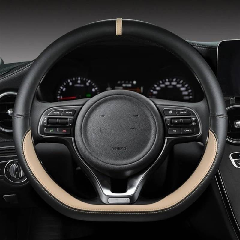 PENGNAQP Kompatibel mit Kia Für K5 Für Ceed GT Sport D Form PU Auto Lenkrad Abdeckung 38CM Interieur-Zubehör(BEIGE) von PENGNAQP