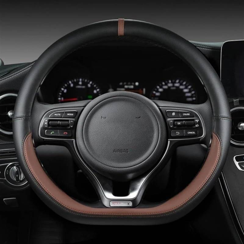 PENGNAQP Kompatibel mit Kia Für K5 Für Ceed GT Sport D Form PU Auto Lenkrad Abdeckung 38CM Interieur-Zubehör(Coffee) von PENGNAQP