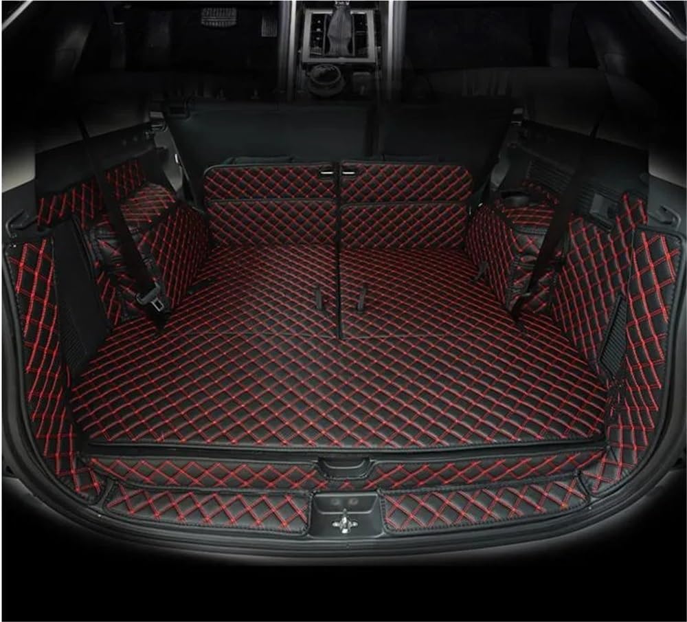 PENGNAQP Kompatibel mit Mitsubishi für Montero Sport 7 Sitze 2016-2024 Spezielle Kofferraummatten Kofferraumschutz Cargo Liner Kofferraummatte(Black with red) von PENGNAQP