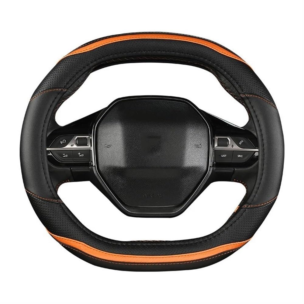 PENGNAQP Kompatibel mit Peugeot für 3008 4008 5008 Auto-Lenkradabdeckung Kohlefaser-PU Auto-Innenausstattung Interieur-Zubehör(Black Orange) von PENGNAQP