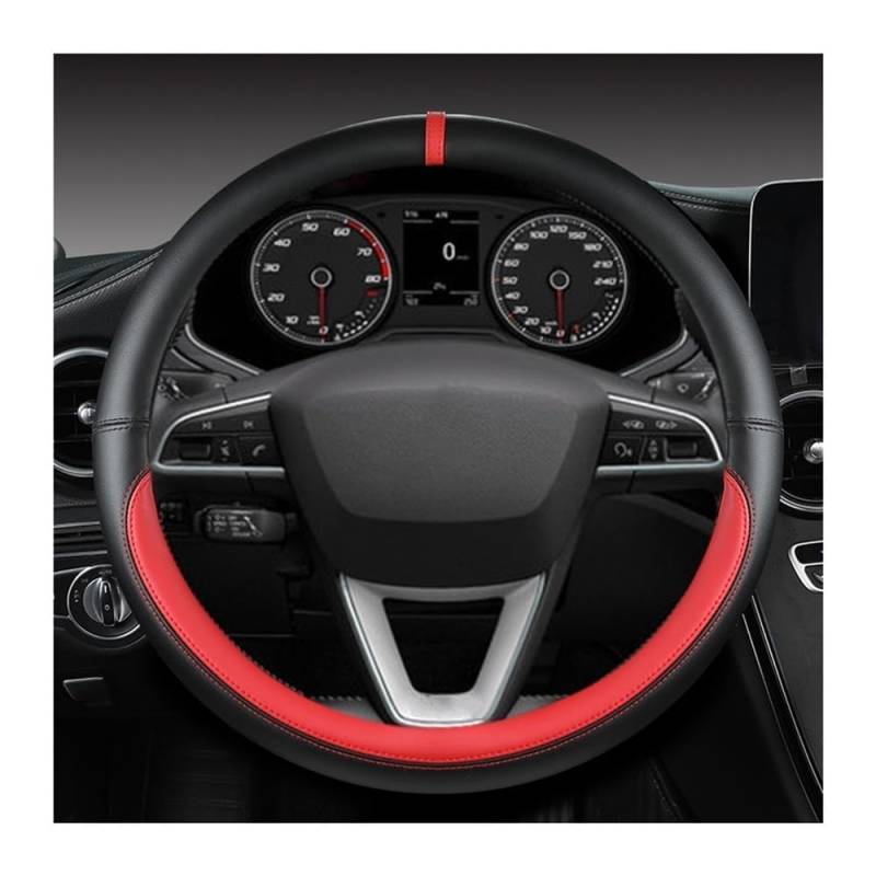 PENGNAQP Kompatibel mit Seat für Tarraco für Arona für Ateca für Ibiza für Toledo für MII für Leon Auto-Lenkradabdeckung PU Interieur-Zubehör(O RED) von PENGNAQP