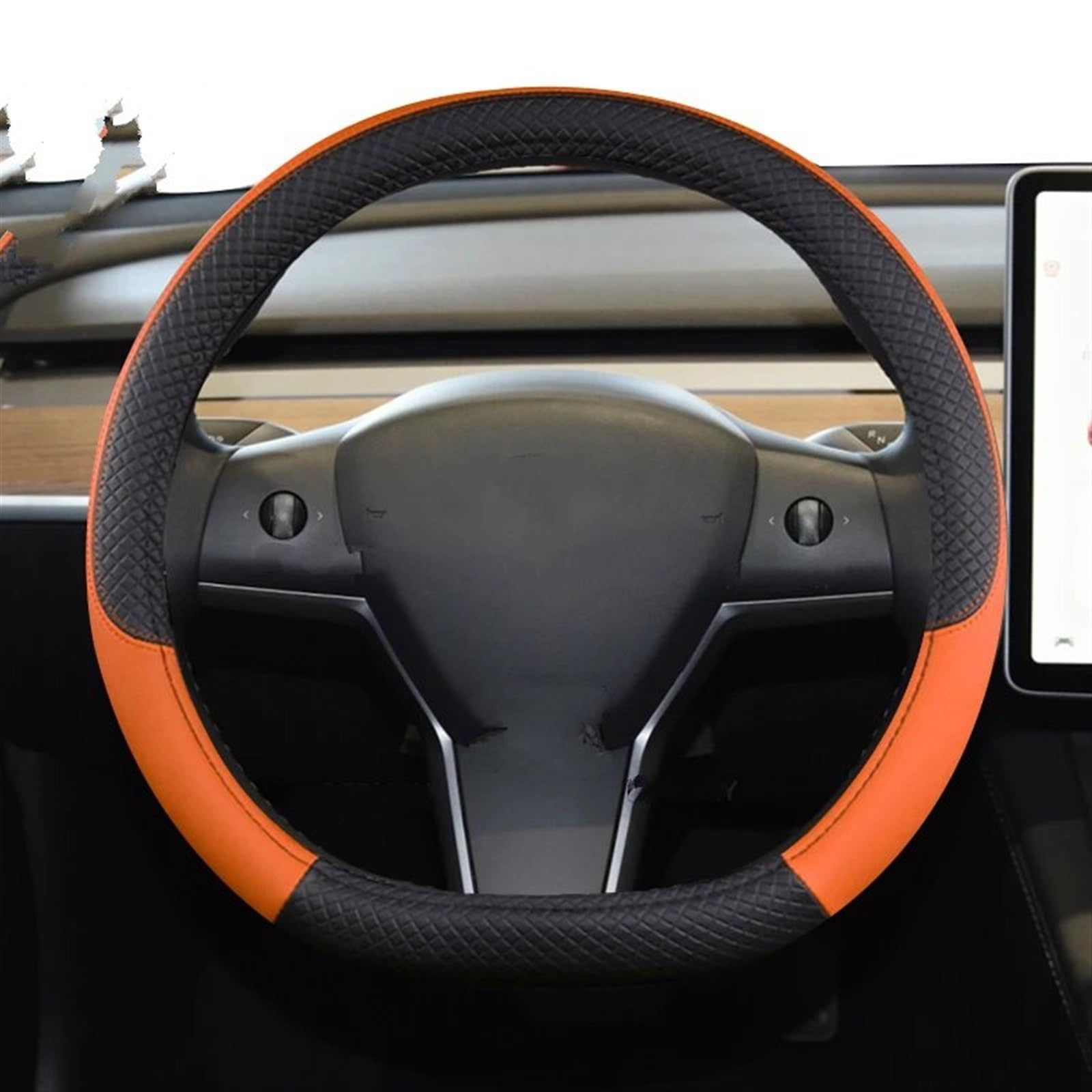 PENGNAQP Kompatibel mit Tesla für Model 3 2016 2017 2018 2019 2020 2021 2022 2023 9 Farben Auto-Lenkradbezug PU rutschfestes Autozubehör Interieur-Zubehör(Orange) von PENGNAQP