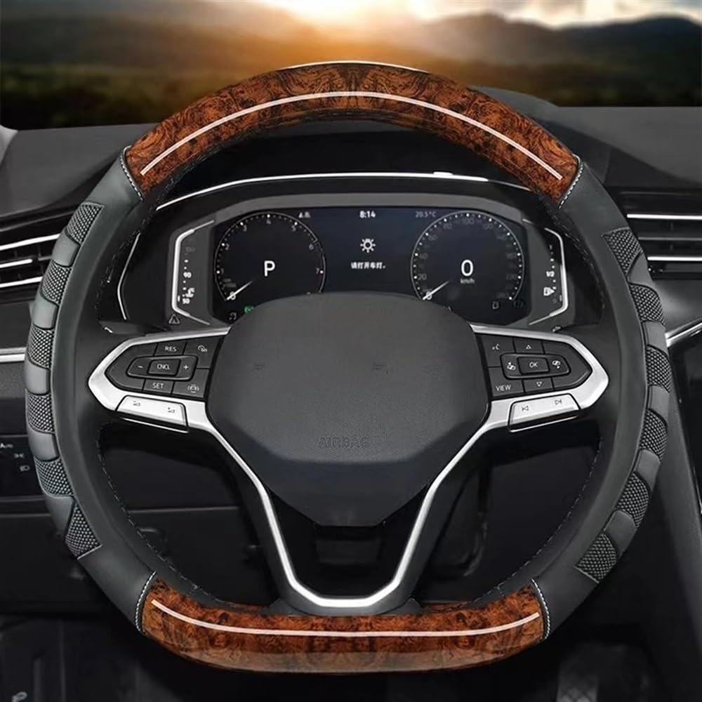 PENGNAQP Kompatibel mit VW für Golf 7 8 für Polo 2014–2021 D-förmige Auto-Lenkradabdeckung PU-Lenkradnaben Interieur-Zubehör(Coffee) von PENGNAQP