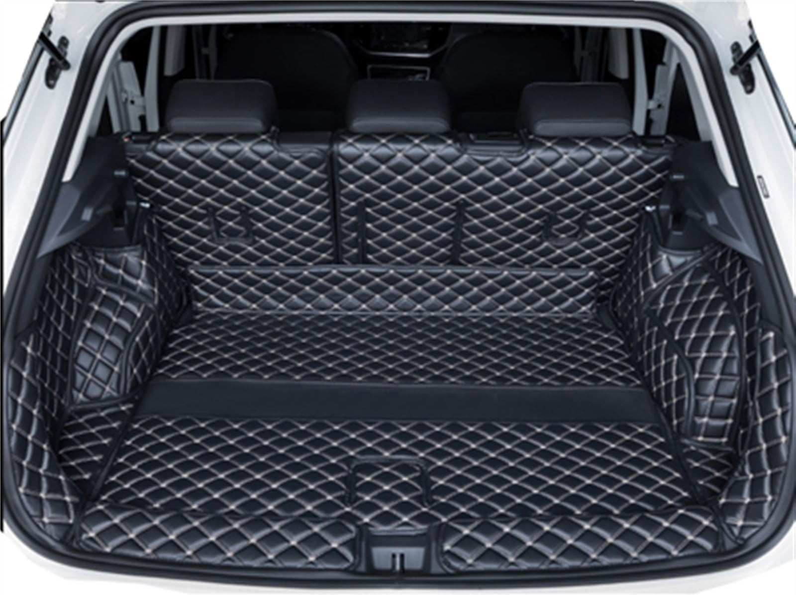 PENGNAQP Kompatibel mit VW für T-ROC für TROC 2019 2020 2021 Kofferraummatten PU Cargo Liner Kofferraumteppiche Innenabdeckung Kofferraummatte(Black beige 6 pcs) von PENGNAQP