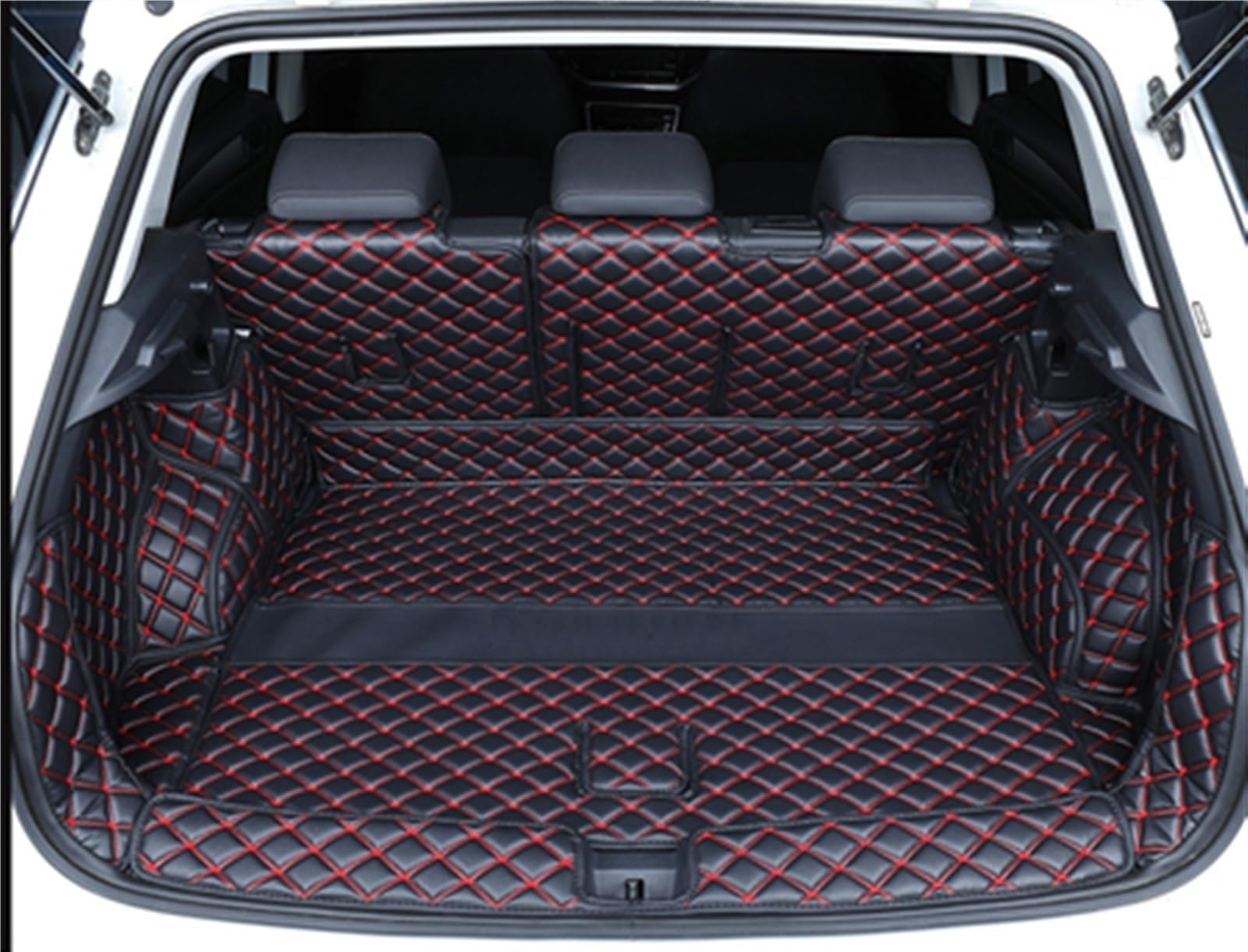 PENGNAQP Kompatibel mit VW für T-ROC für TROC 2019 2020 2021 Kofferraummatten PU Cargo Liner Kofferraumteppiche Innenabdeckung Kofferraummatte(Black red 6 pcs) von PENGNAQP