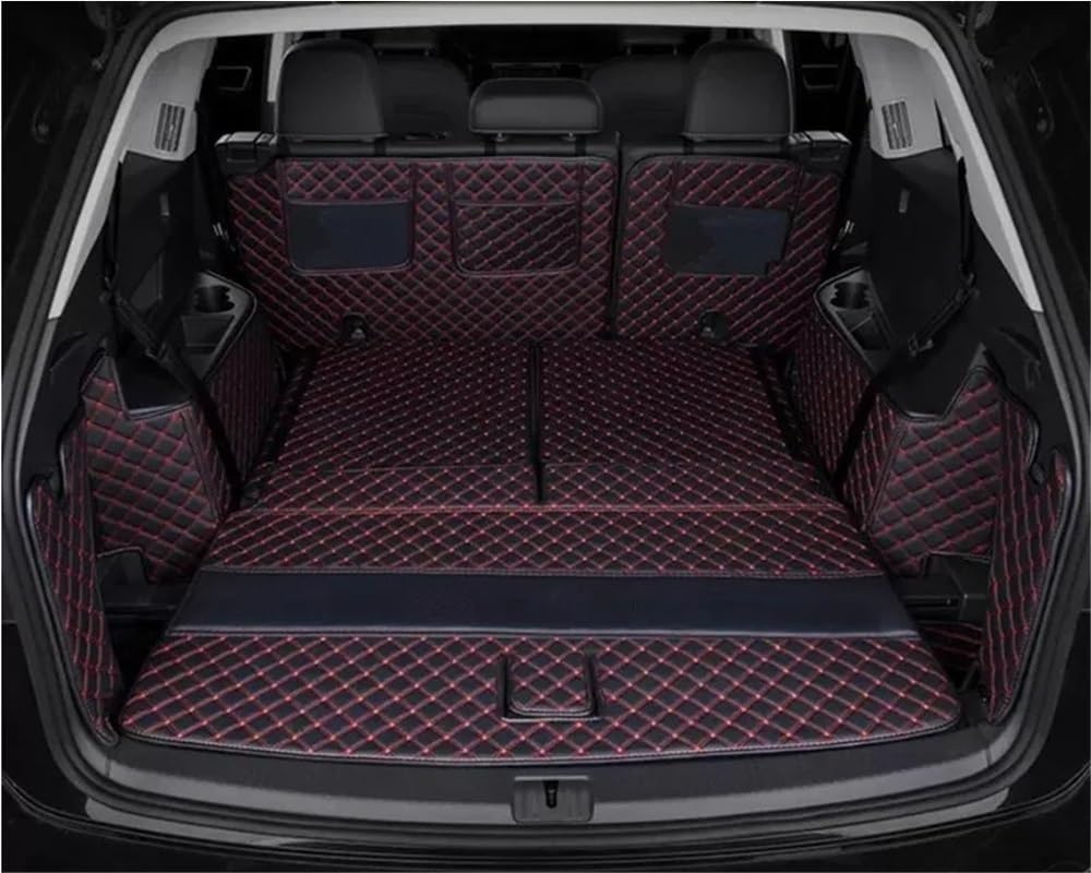 PENGNAQP Kompatibel mit VW für Tiguan für Allspace 7 Sitze 2018-2023 Spezielle Kofferraummatten wasserdichte Kofferraumteppiche Cargo Liner-Abdeckung Kofferraummatte(Black with red) von PENGNAQP