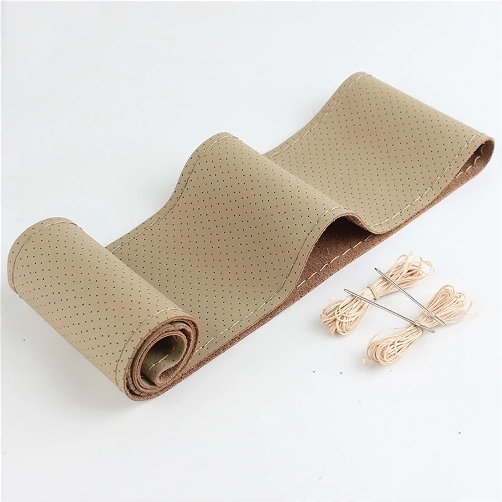 PU DIY Auto Lenkrad Abdeckung Geflecht 38 cm 15 Zoll Hand-genäht Weiche Nicht-Slip Atmungsaktive Auto Lenkrad Fall Innen Zubehör Interieur-Zubehör(Beige 2) von PENGNAQP