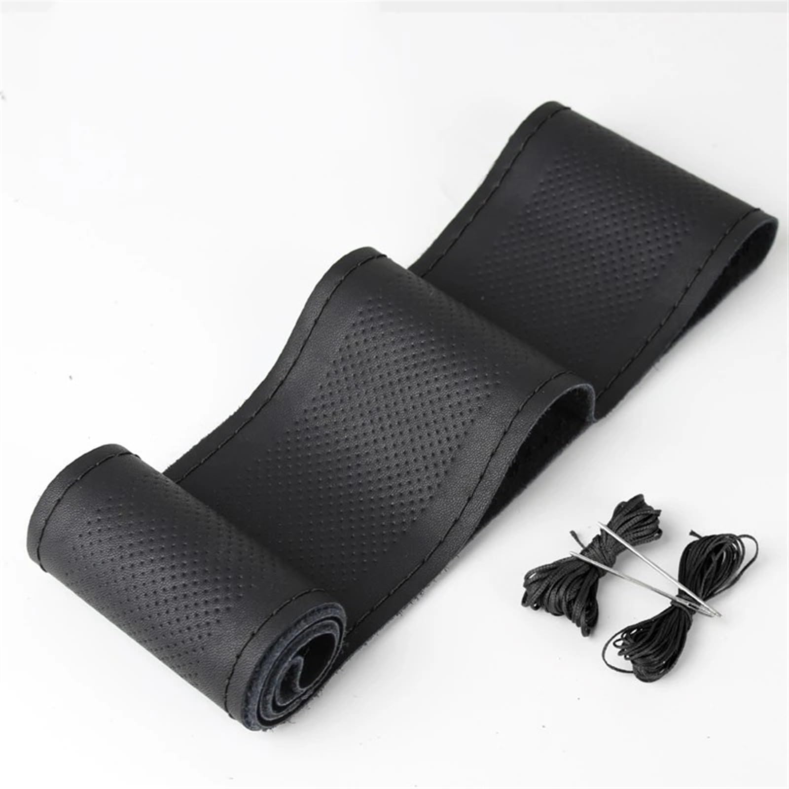 PU DIY Auto Lenkrad Abdeckung Geflecht 38 cm 15 Zoll Hand-genäht Weiche Nicht-Slip Atmungsaktive Auto Lenkrad Fall Innen Zubehör Interieur-Zubehör(Black Black 3) von PENGNAQP