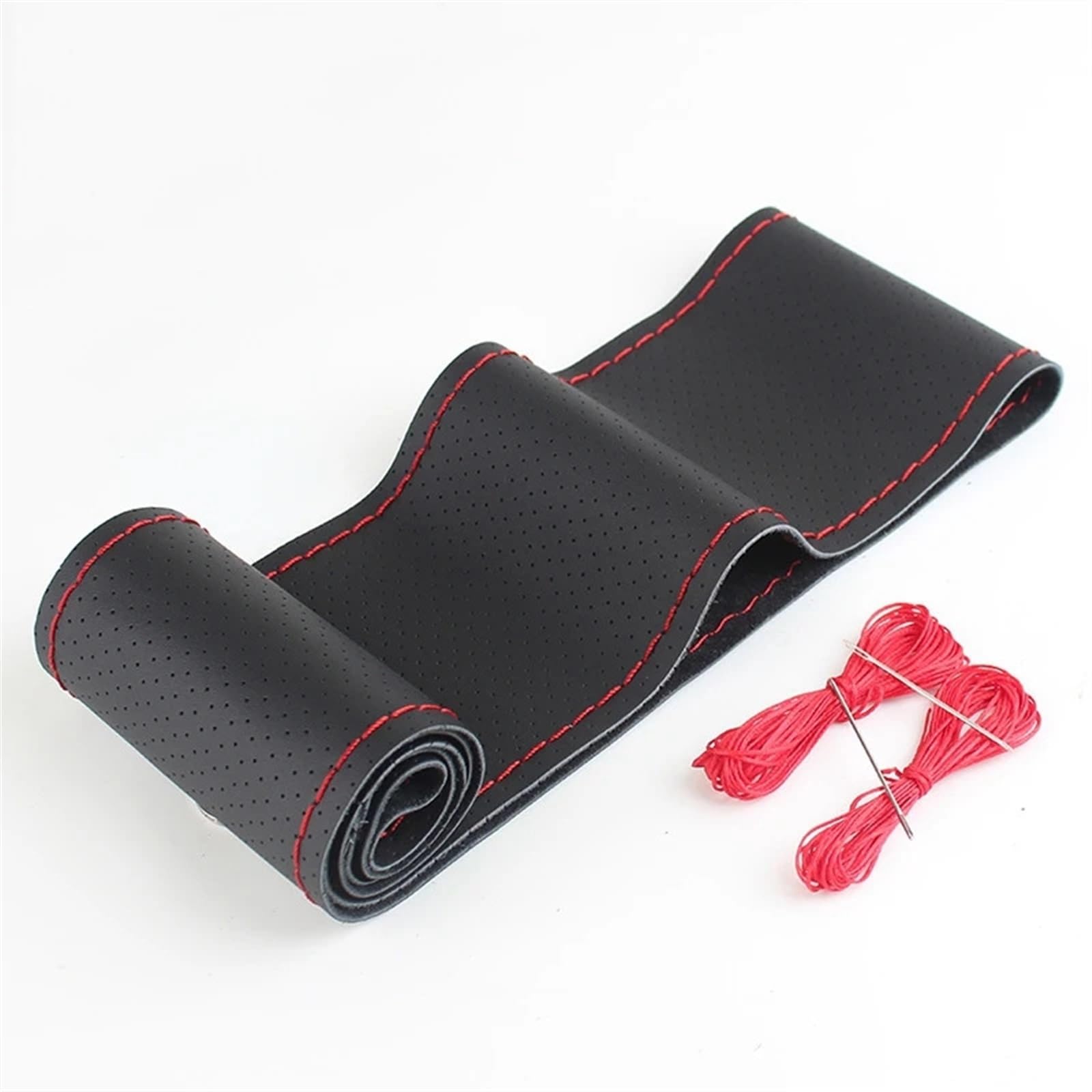 PU DIY Auto Lenkrad Abdeckung Geflecht 38 cm 15 Zoll Hand-genäht Weiche Nicht-Slip Atmungsaktive Auto Lenkrad Fall Innen Zubehör Interieur-Zubehör(Black Red 2) von PENGNAQP