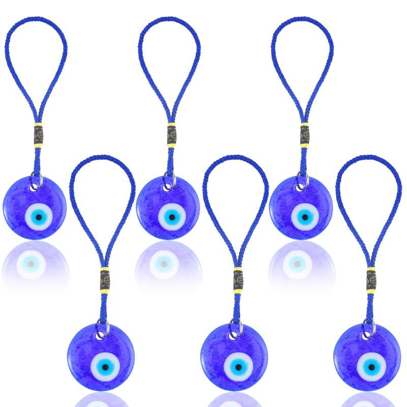 Auto Anhänger 6 Stück Evil Eye Car Charm,Blau Böses Auge Schlüsselbund,Auto Amulett Ornament Reize Anhänger Auto Hängezubehör, Evil Eye Auto Hängedeko Böser Blick-Anhänger für Glück, Schutz und Segen von PEOVLVN