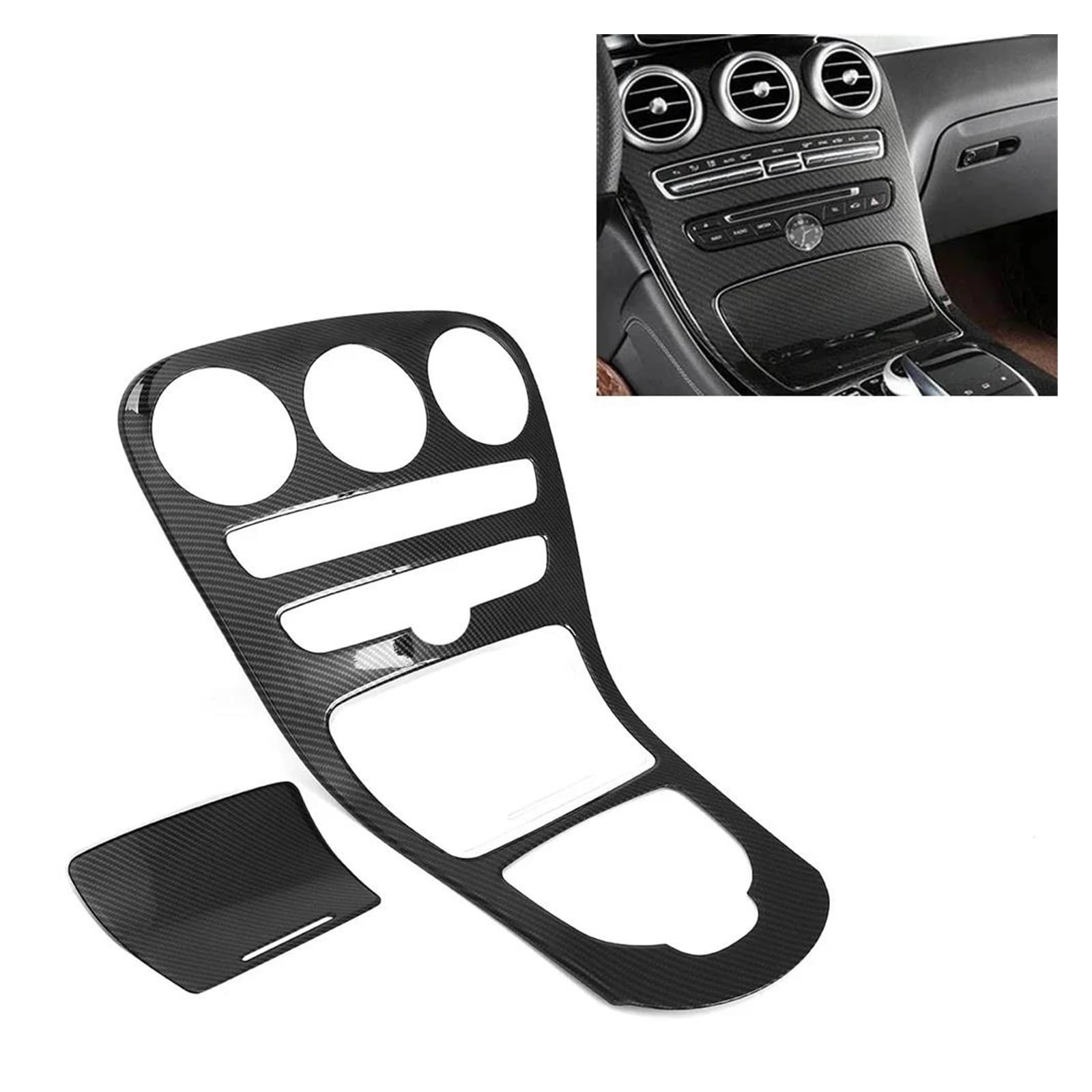 Panel Control Frame Trim Für Benz Für W205 Für C180L Für C200 Für C300 Für GLC Für X253 2015-2018 Carbon Fiber ABS Auto Mittelkonsole Panel Dekoration Abdeckung Trim Interieur Zubehör(with Clock) von PEPKWELYCB