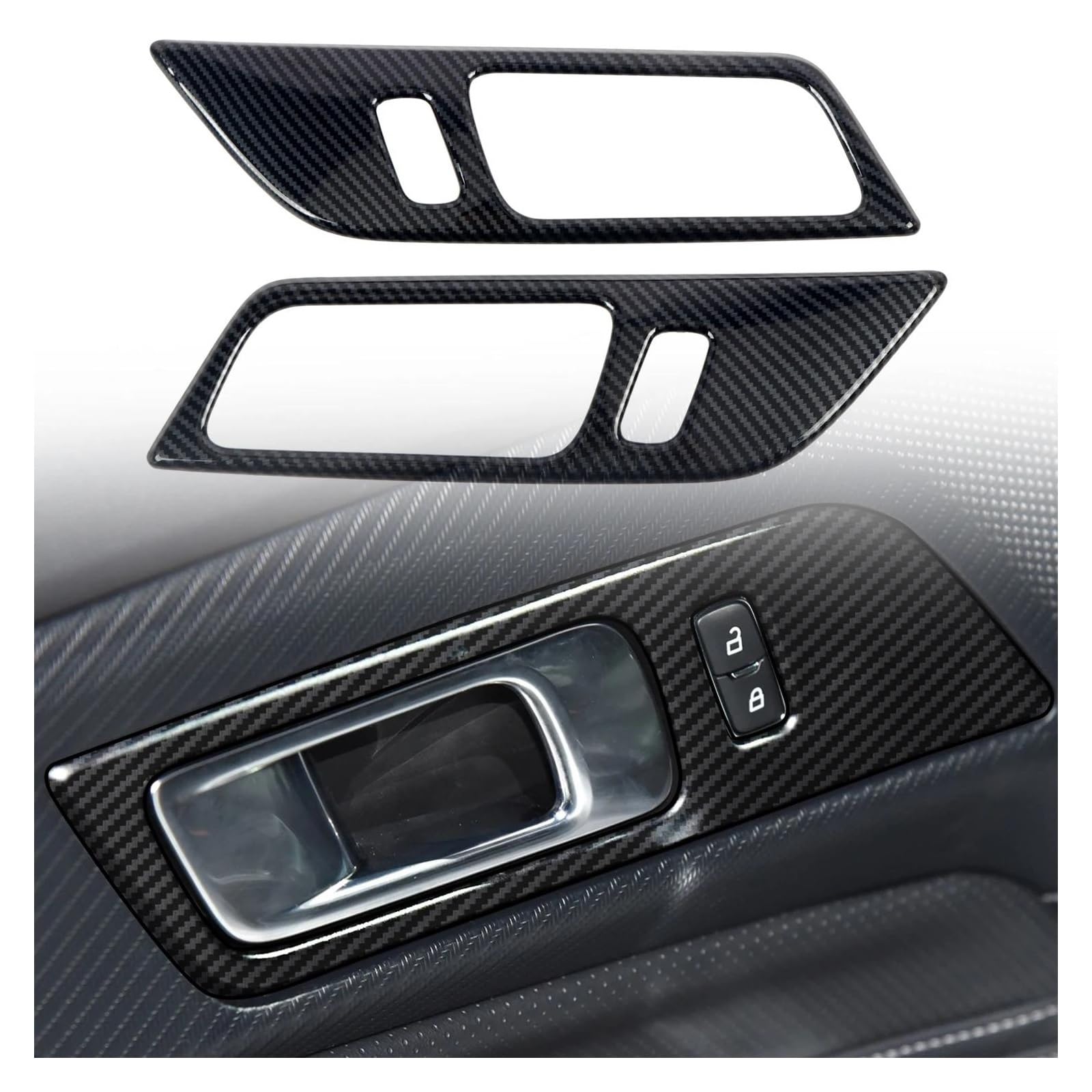 Panel Control Frame Trim Für Ford Für Mustang 2024 2025 ABS Carbon Faser Gedruckt Innen Tür Griff Schalen Abdeckung Trim 2 Stücke Auto Zubehör Interieur Zubehör(Low-Equipped) von PEPKWELYCB