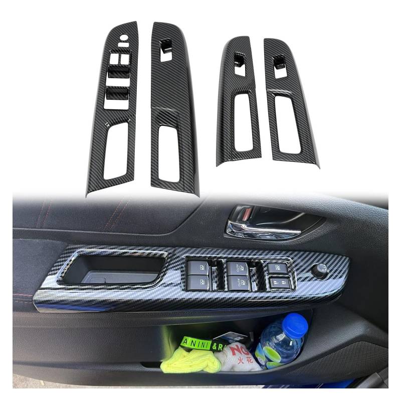 Panel Control Frame Trim Für Subaru Für WRX Für STi 2015-2021 ABS Carbon Faser Gedruckt Innen Fenster Schalter Lift-Taste Abdeckung Trim 4 Stücke Auto Zubehör Interieur Zubehör(RHD) von PEPKWELYCB