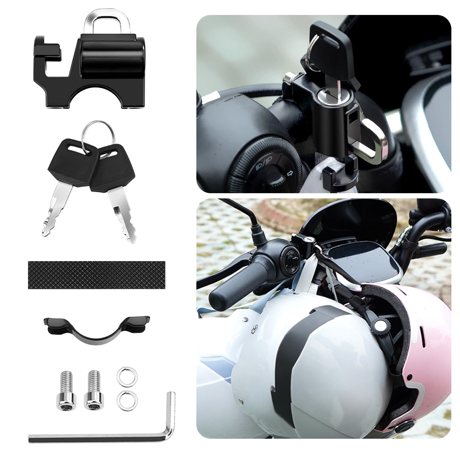 Helmschloss Motorrad, Universal Helmschloss Fahrrad Motorradhelm Schloss Metall Helm Sicherheitsschloss Anti Diebstahl Motorrad Helm Vorhängeschloss mit 2 Schlüsseln von PEPOYO AI