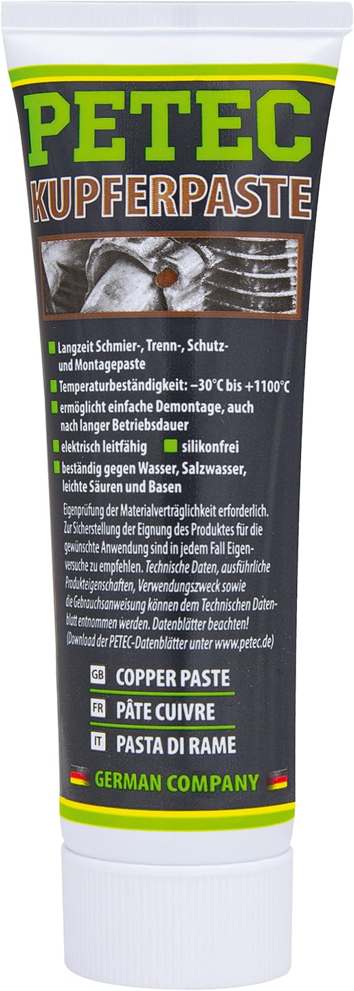 PETEC Kupferpaste 94550 | Tube 50 g | Hochtemperaturbeständig | Langzeit Schmier-, Trenn-, Schutz-und Montagepaste von PETEC