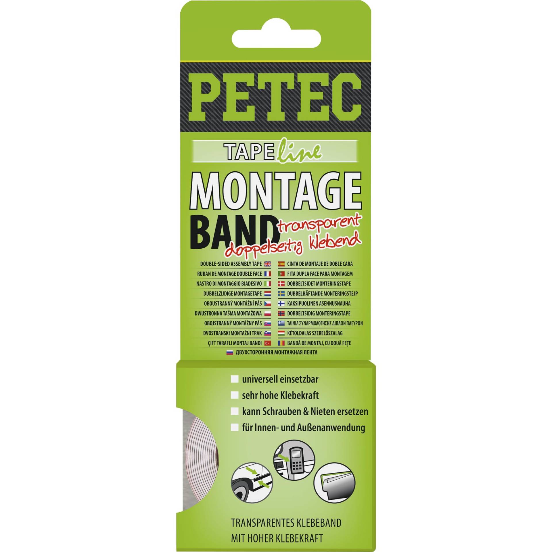 PETEC Montageband 2m x 19mm x 0,2mm Doppelseitiges Hochleistungs-Klebeband transparente. 87192 von PETEC