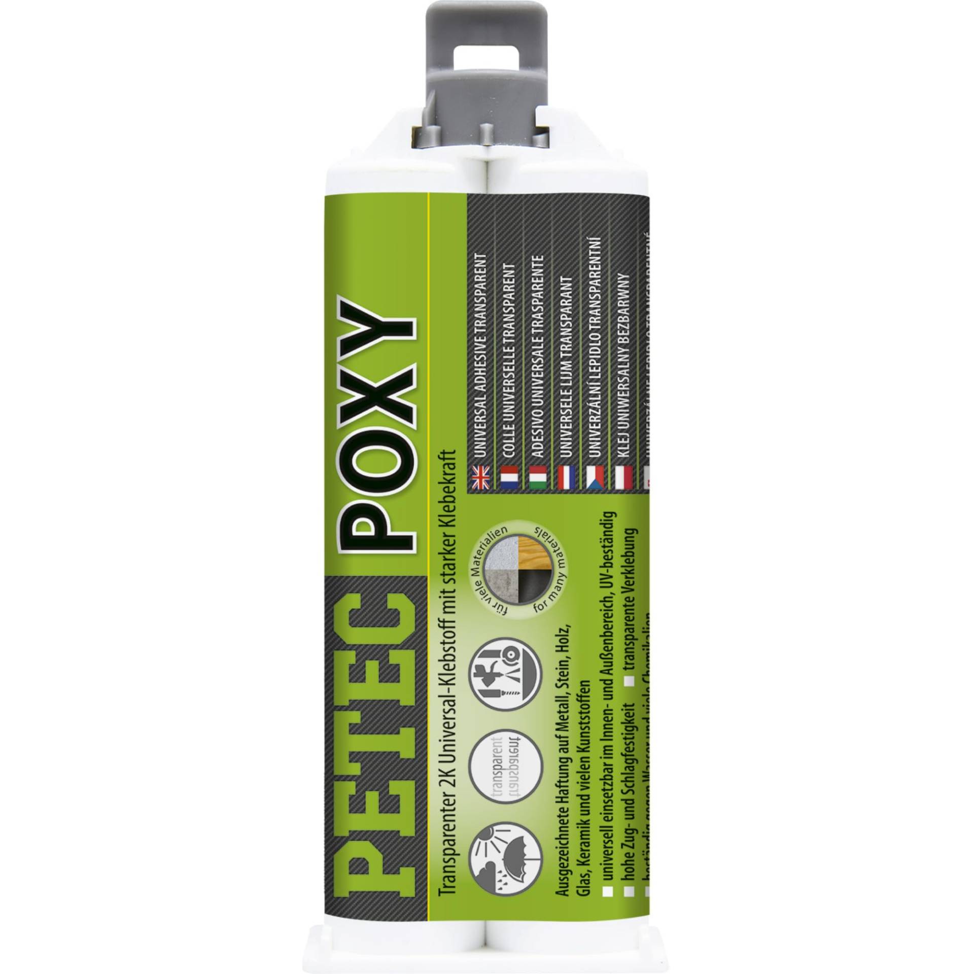 PETEC POXY 2 Komponenten Kleber extra stark Epoxidharz Klebstoff transparent 50 ml Doppelkartusche. Zum Kleben von Metall, Kunststoff, Glas Holz 98050 von PETEC