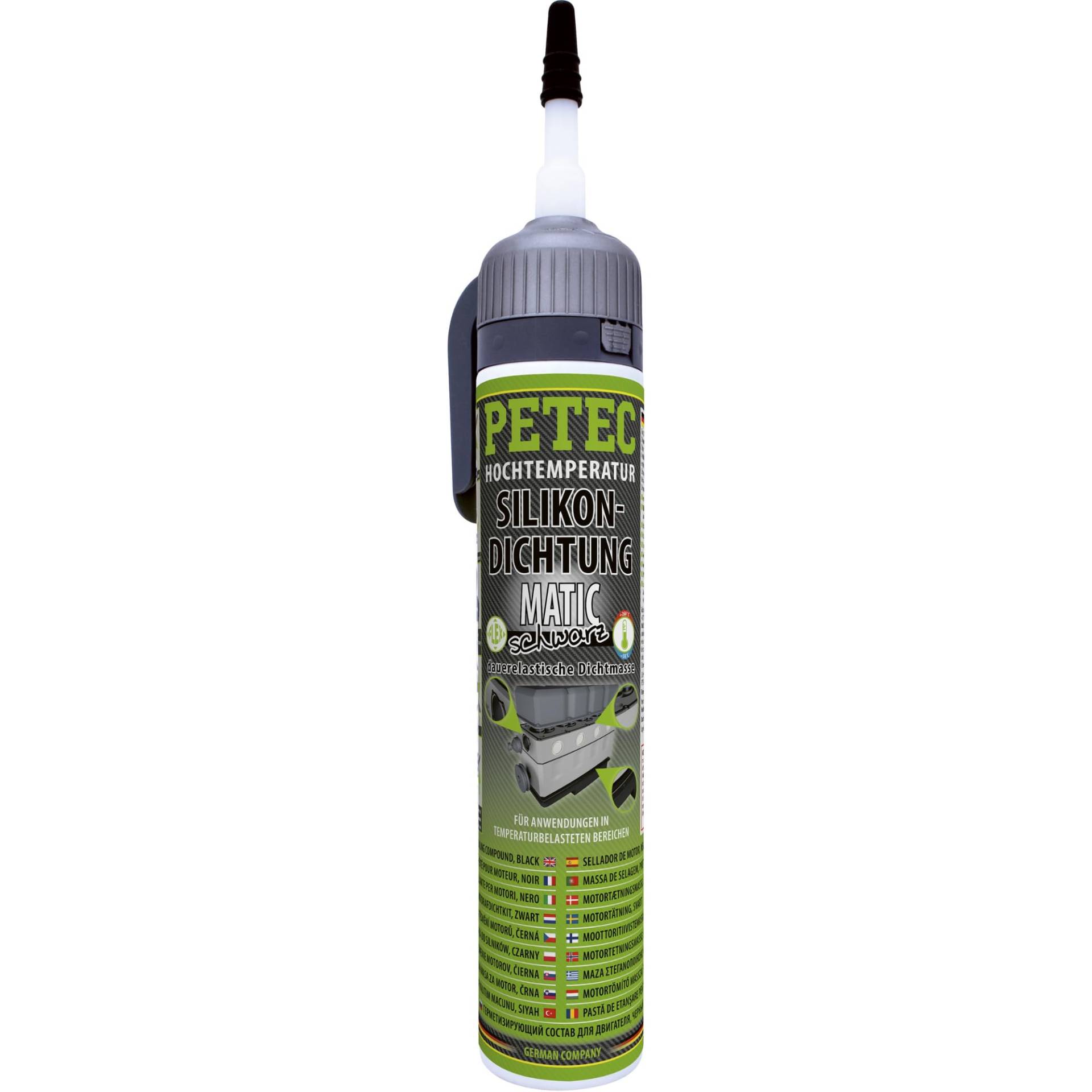 PETEC Hochtemperatur Silikon Dichtung MATIC in schwarz 200 ml Automatikdose Motor Dichtmasse KFZ & Wohnwagen Dichtmittel für Metall Kunststoff 97720 von PETEC