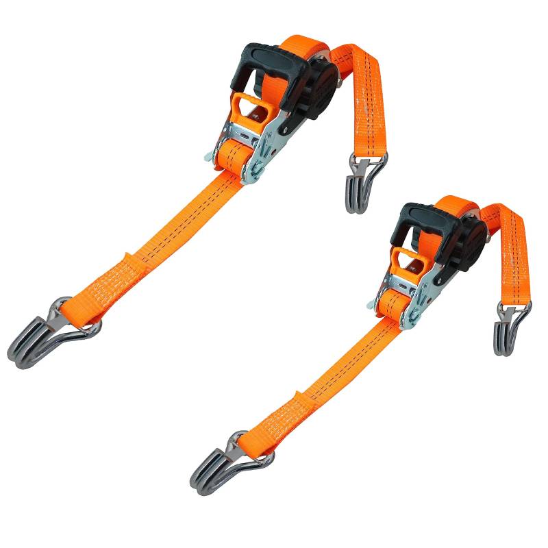 PETEX 2X Automatik-Ratschenspanngurt, selbstaufrollend, 1-teilig, 5 m x 35 mm, 1.000/2.000 daN, bis 2000 kg, orange, Sicherheits-Doppelspitzhaken von PETEX