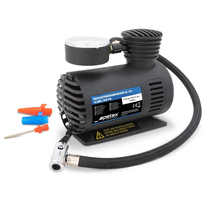 Petex 445110 Luftkompressor 12V, 18 bar, inklusive 3-Teilig Adapterset von PETEX