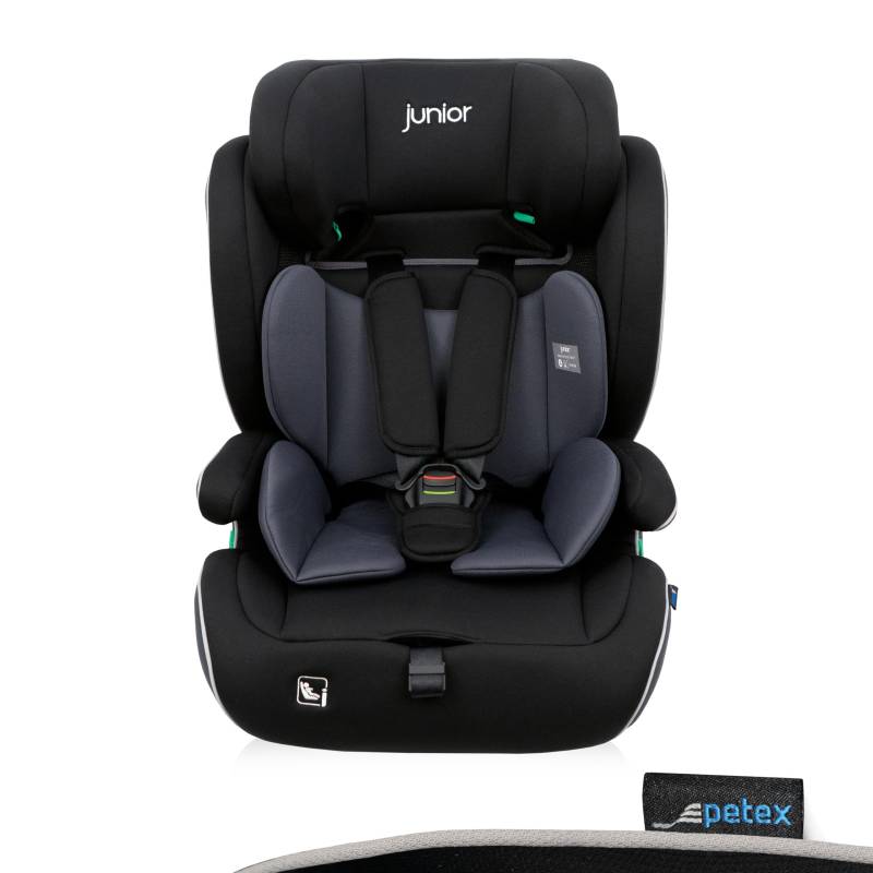 PETEX Auto-Kindersitz mit ISOFIX - Supreme Plus i-Size Norm nach ECE R129 für Kinder von ca. 76-150 cm, höhenverstellbarer Kinderautositz in schwarz, 1 Stück von PETEX