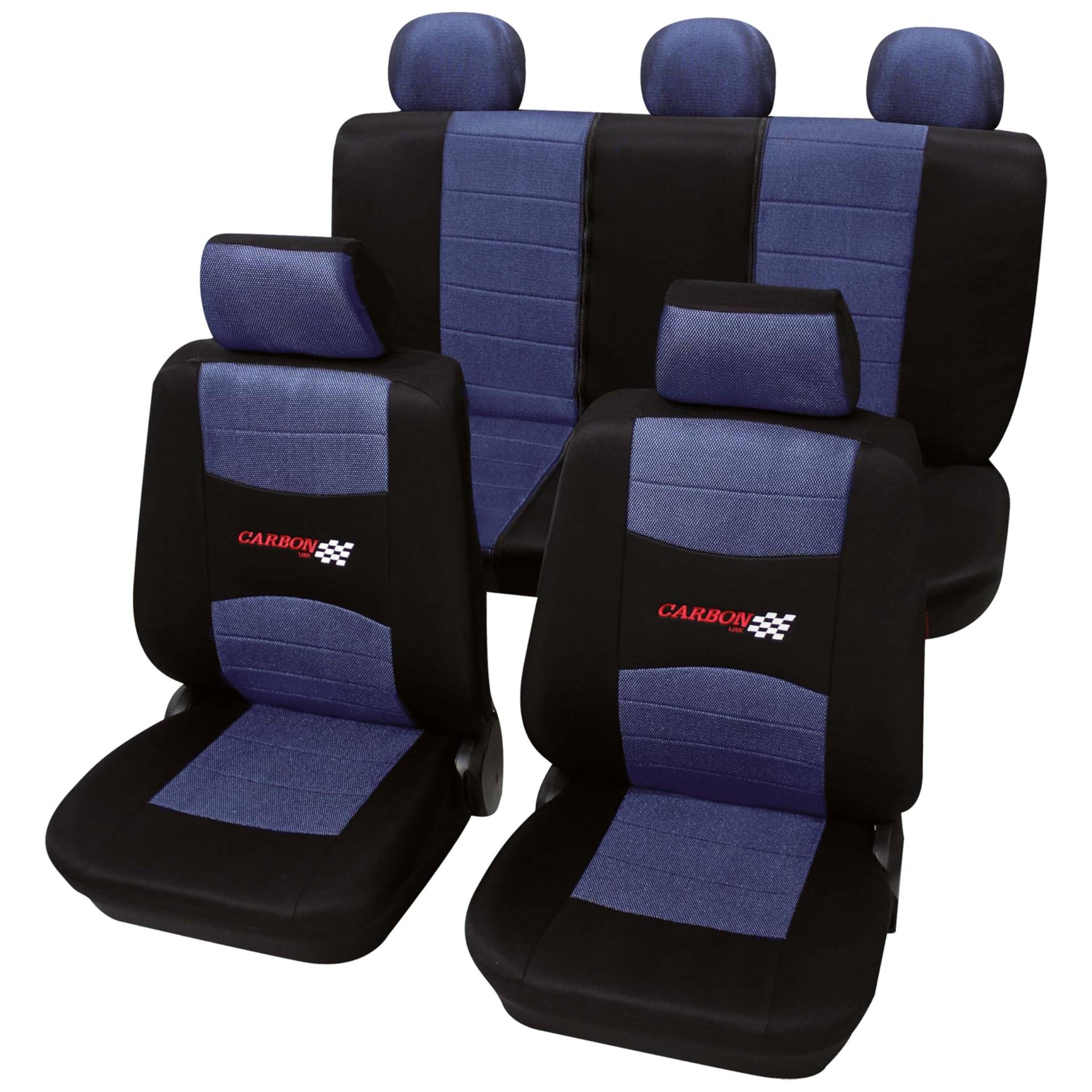 PETEX Auto Sitzbezüge Universal Komplett Set 11-teilig - Carbon blau, Eco Class mit SAB 1 Vario von PETEX