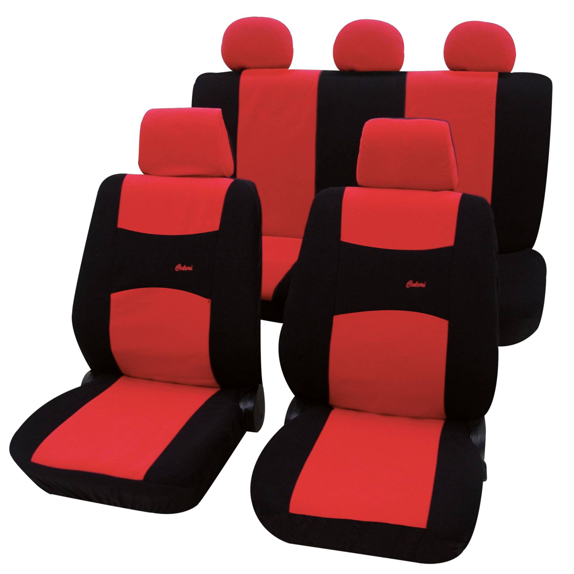 PETEX Auto Sitzbezüge Universal Komplett Set 11-teilig - Colori rot, Eco Class mit SAB 1 Vario von PETEX