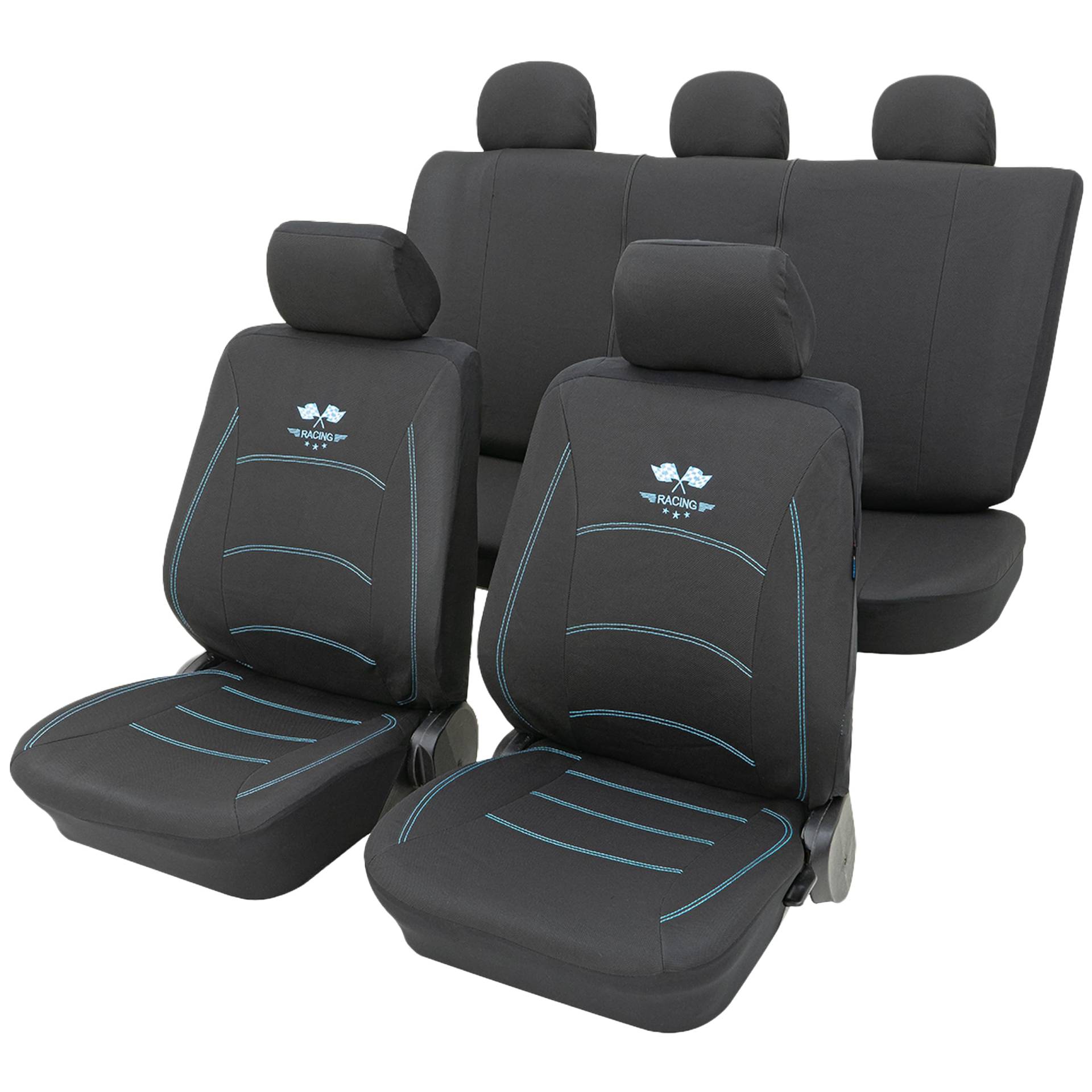 PETEX Auto Sitzbezüge Universal Komplett Set 11-teilig - Racing blau, Eco Class mit SAB 1 Vario von PETEX