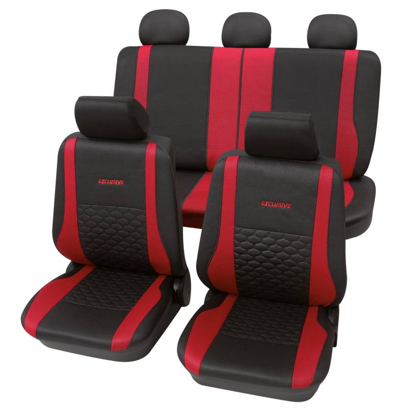 PETEX Auto Sitzbezüge Universal Komplett Set 17-teilig - Exclusive rot, Eco Class mit SAB 1 Vario Plus von PETEX