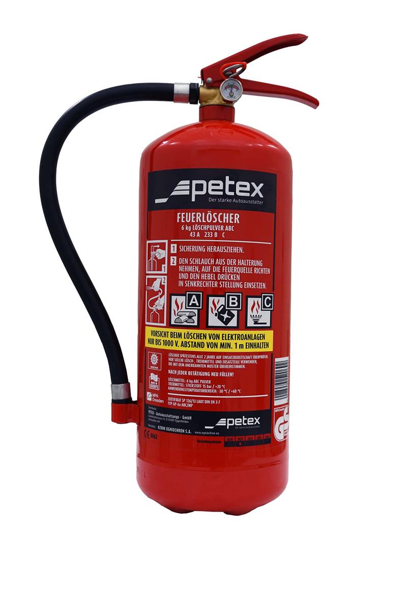 PETEX Feuerlöscher nach DIN EN3 ABC-Feuerlöscher, 6 kg, rot von PETEX