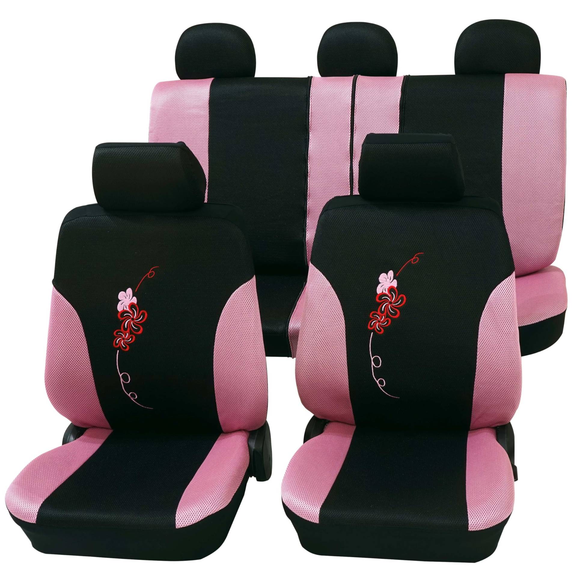 PETEX Auto Sitzbezüge Universal Komplett Set 17-teilig - Flower pink, Eco Class mit SAB 1 Vario Plus von PETEX