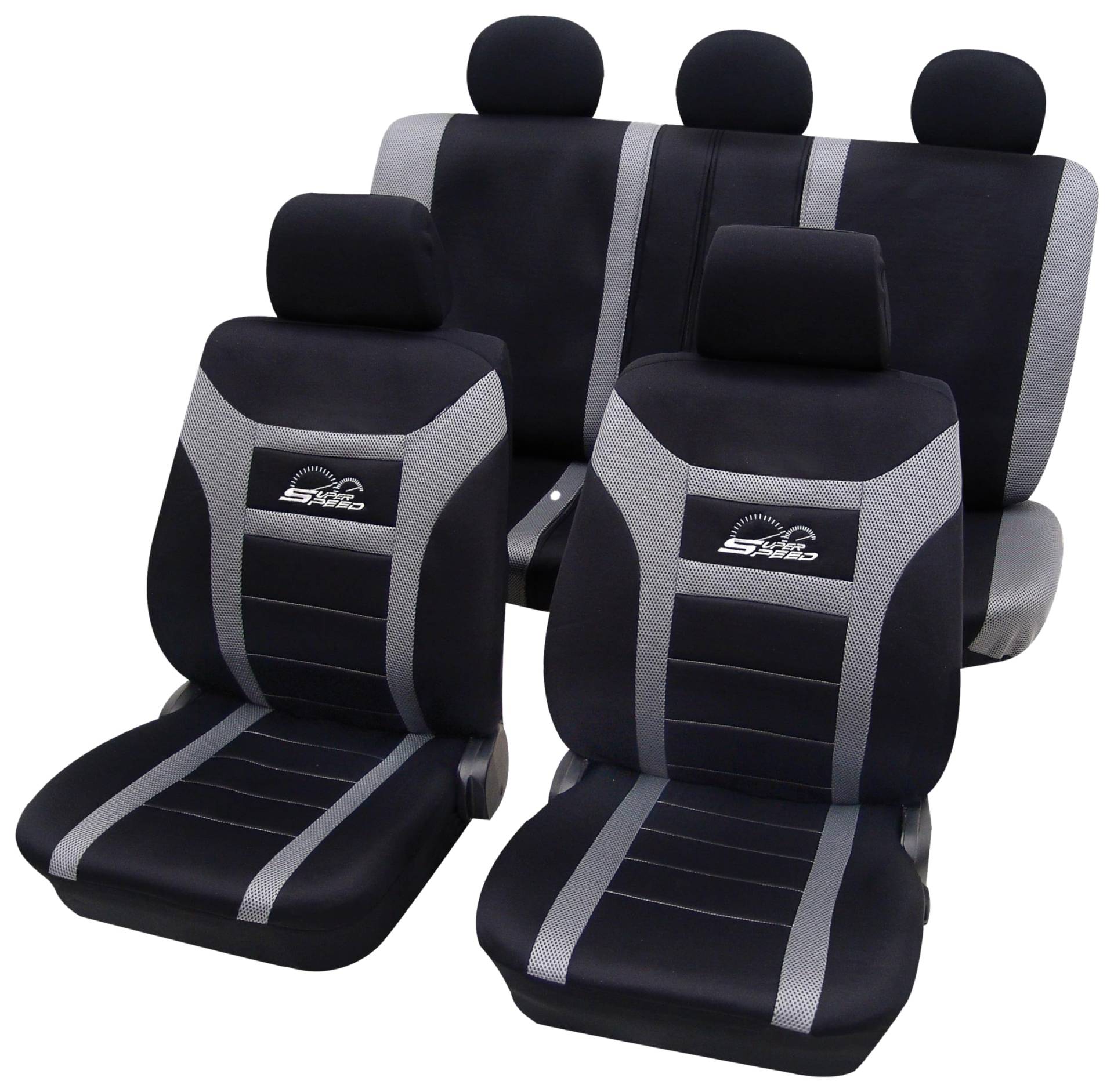 PETEX Auto Sitzbezüge Universal Komplett Set 11-teilig - Super-Speed grau, Eco Class mit SAB 1 Vario von PETEX