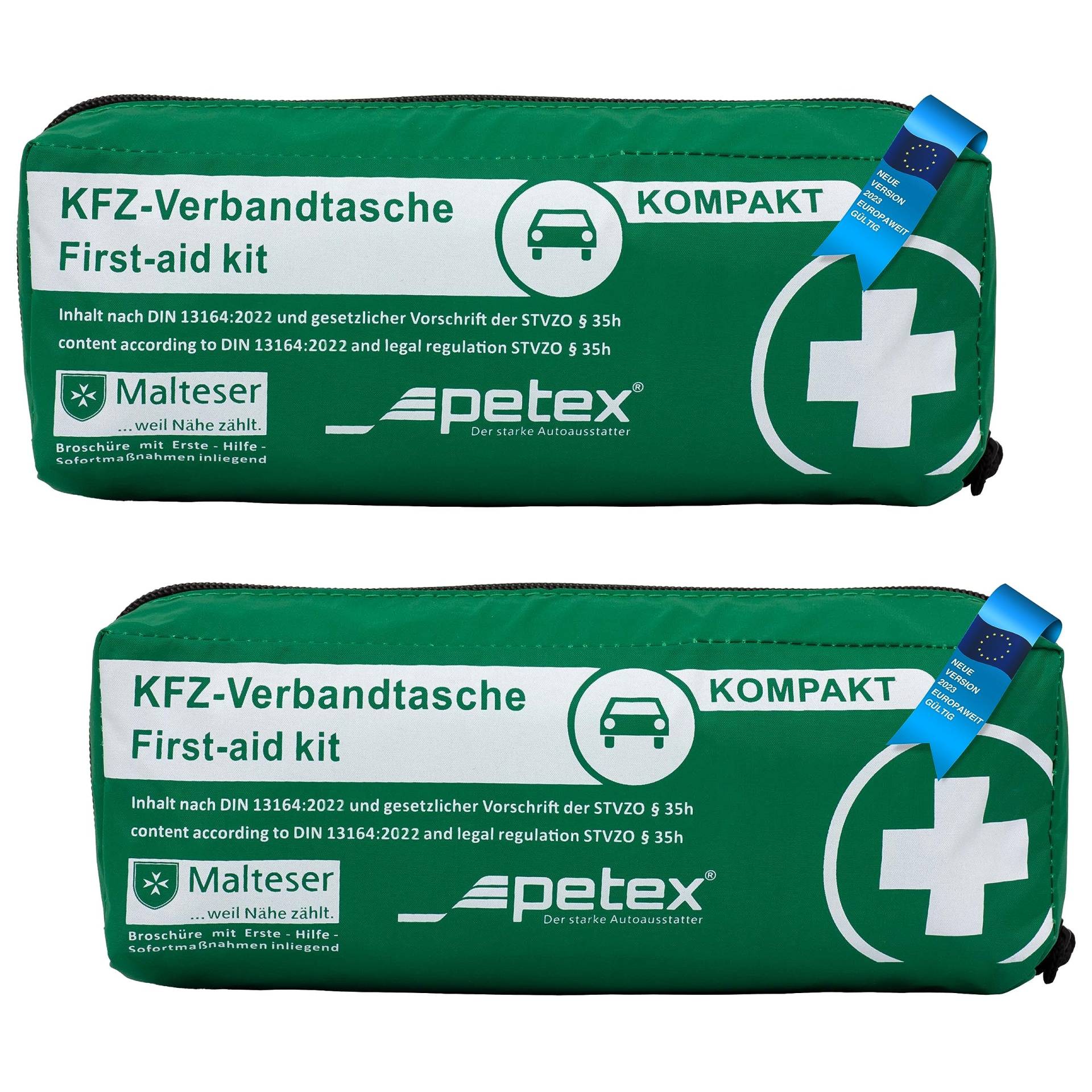 PETEX Verbandtasche Kompakt, 2er Set, Inhalt nach DIN 13164:2022, grün von PETEX