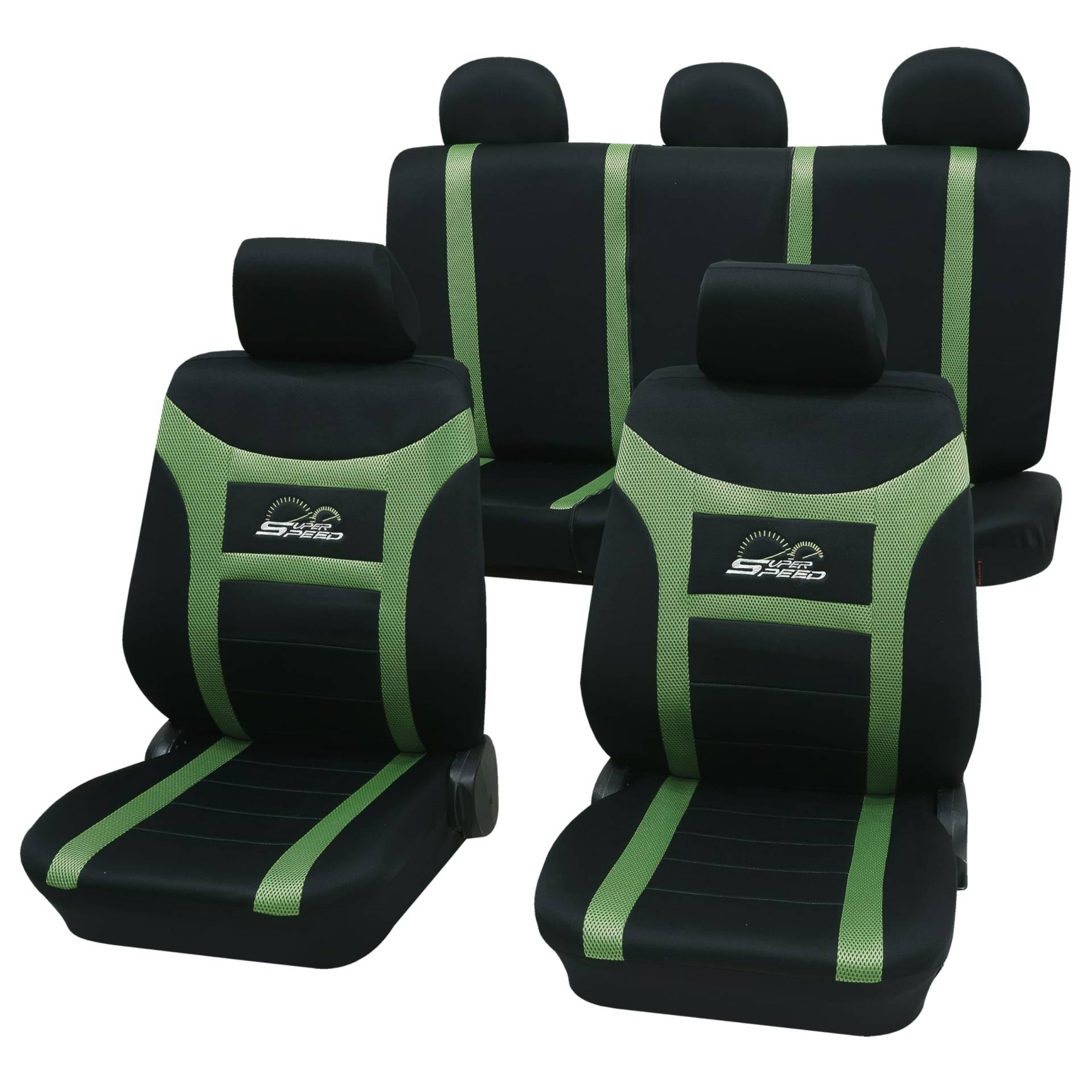 PETEX Auto Sitzbezüge Universal Komplett Set 11-teilig - Super-Speed grün, Eco Class mit SAB 1 Vario von PETEX