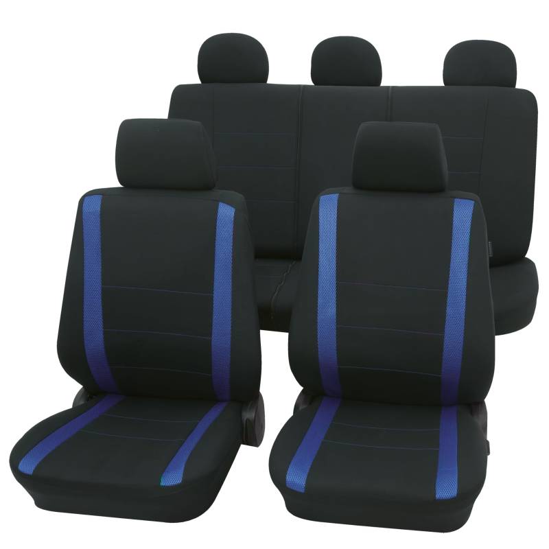 PETEX Auto Sitzbezüge Universal Komplett Set 11-teilig - Samoa blau, Eco Class mit SAB 1 Vario von PETEX