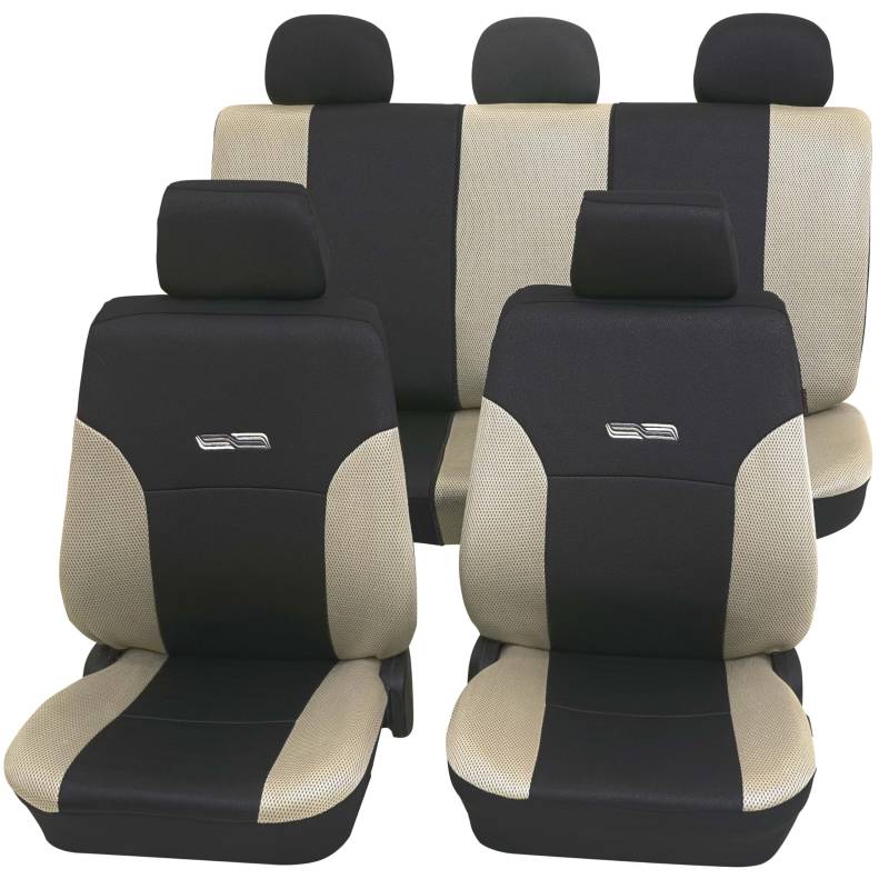 PETEX Auto Sitzbezüge Universal Komplett Set 11-teilig - Wave beige, Eco Class mit SAB 1 Vario von PETEX