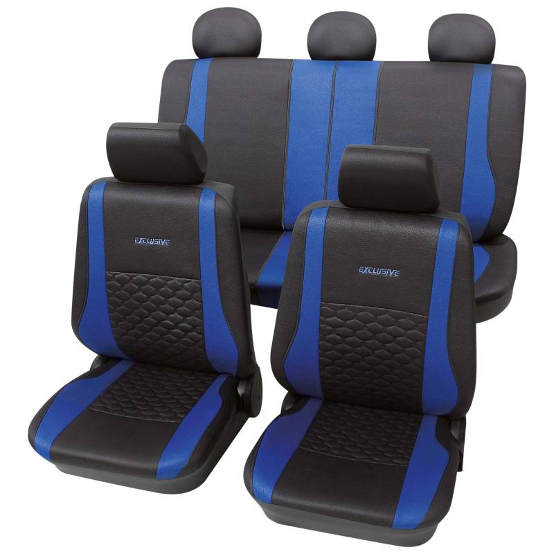 PETEX Auto Sitzbezüge Universal Komplett Set 17-teilig - Exclusive blau, Eco Class mit SAB 1 Vario Plus von PETEX