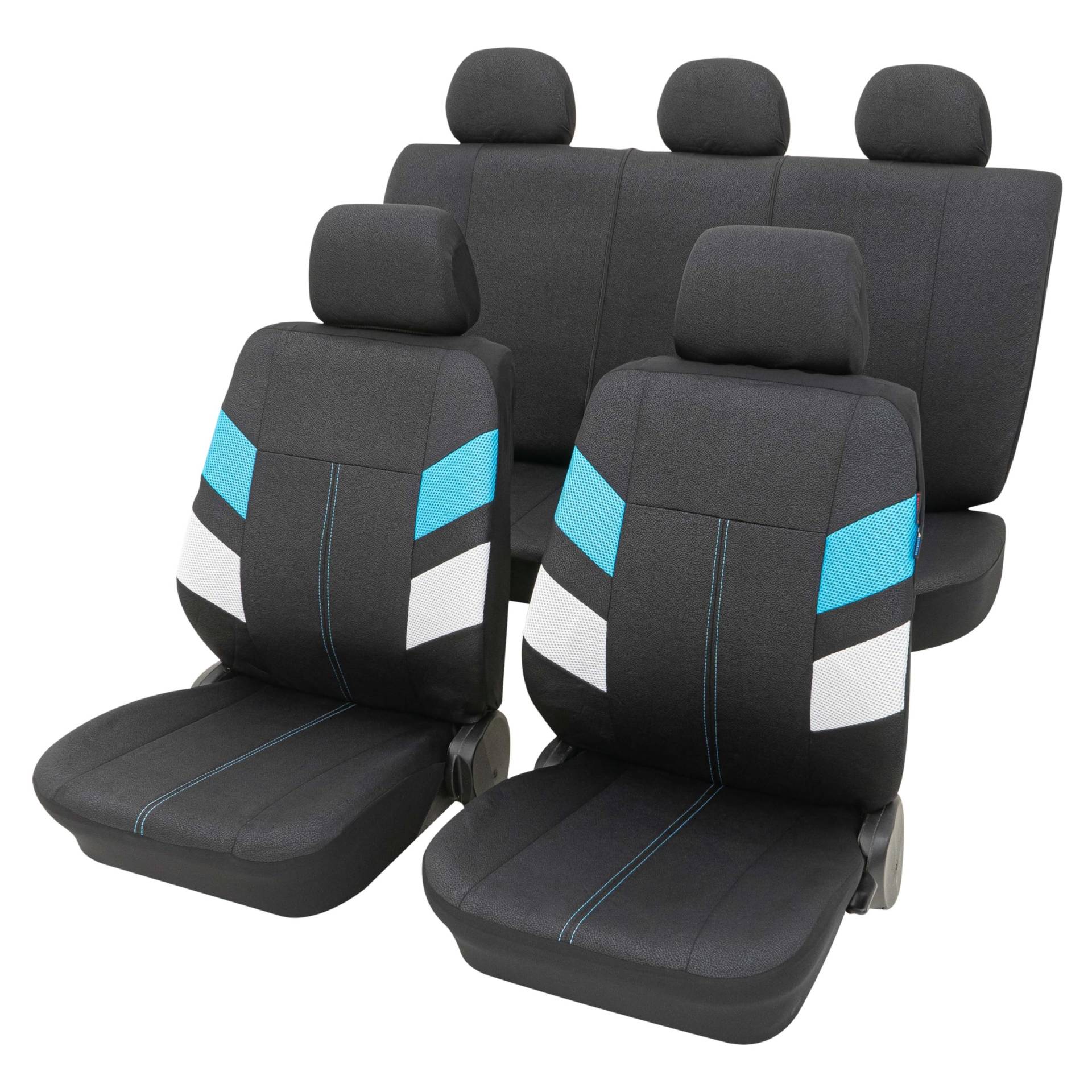 PETEX Auto Sitzbezüge Universal Komplett Set 11-teilig - Maui blau, Eco Class mit SAB 1 Vario von PETEX