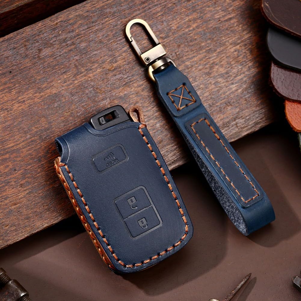 PETSTIBLE Leder-Schutzhülle für Autoschlüssel, Schlüsselhalter, für Toyota 4 Runner für Tundra (2 + 1 blau) von PETSTIBLE