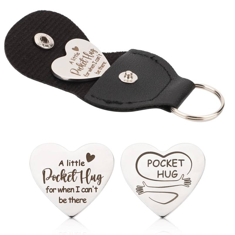 PEUTIER Pocket Hug Token & Leder Schlüsselanhänger, Herz Hug Token für Freundin Freund Pocket Tokens Pocket Hug Münze für Freunde Frauen Männer Weihnachten Thanksgiving Geschenke Freundschaft von PEUTIER