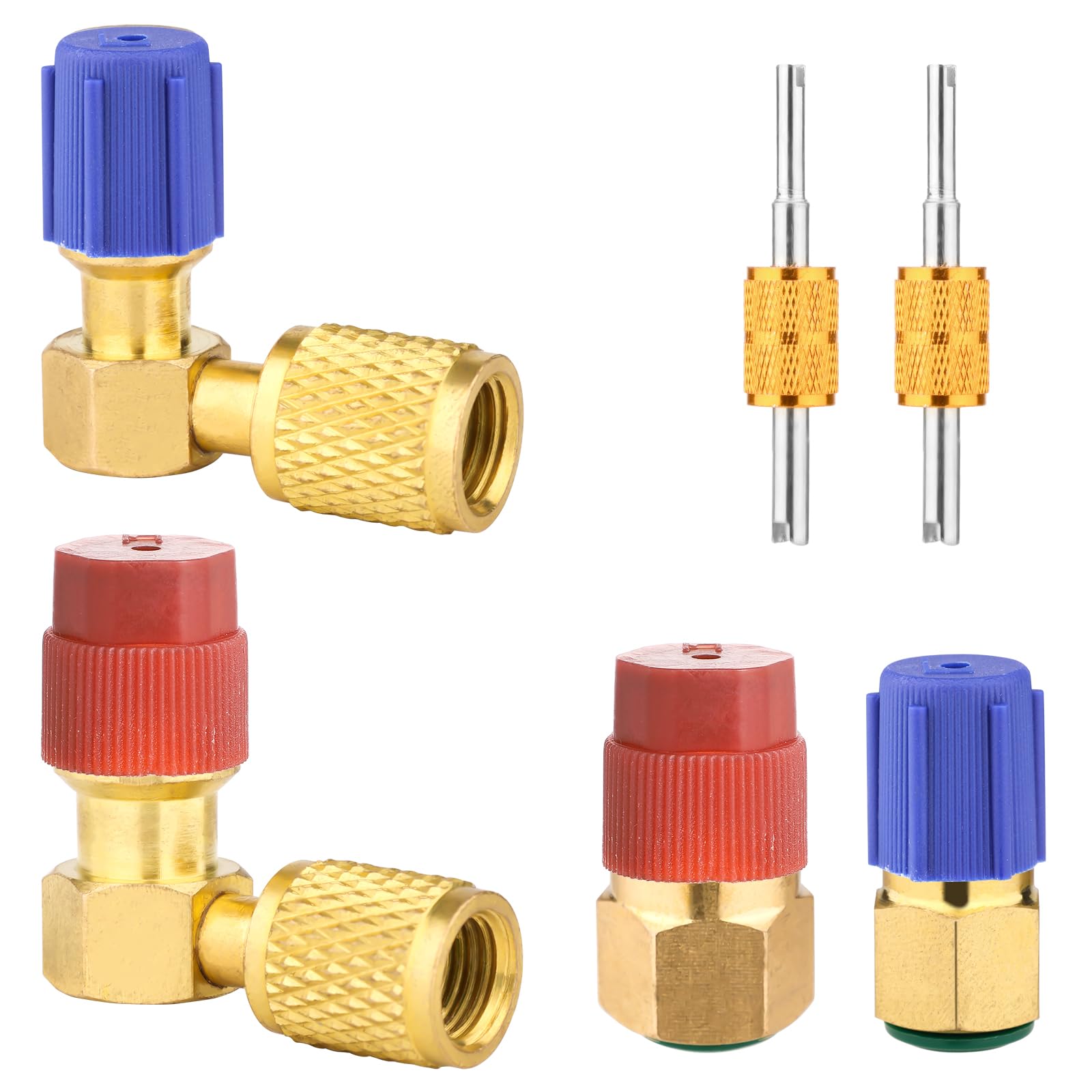 R12 auf R134a Umrüstsätze, Hoch-/Niederdruck R12 auf R134a AC Nachrüst-Adaptersätze R12 auf R134a Adapter mit Ventileinsatzschlüssel für Auto-Klimaanlagen-Kältemittelsystem (Gerader Adapter in Gold) von PEUTIER