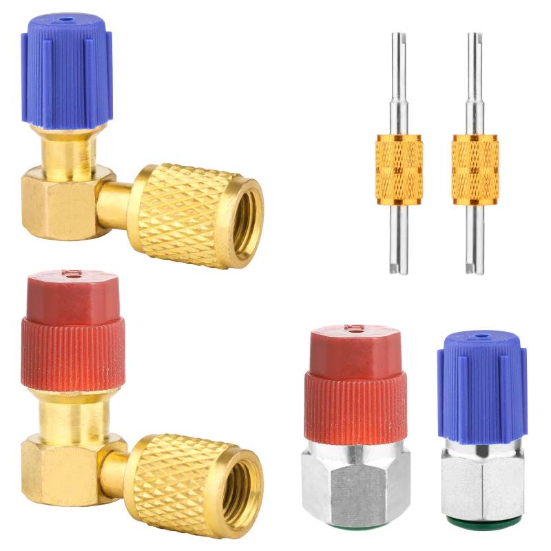 R12 auf R134a Umrüstsätze, Hoch-/Niederdruck R12 auf R134a AC Nachrüst-Adaptersätze R12 auf R134a Adapter mit Ventileinsatzschlüssel für Auto-Klimaanlagen-Kältemittelsystem (Silberner Gerader Adapter) von PEUTIER